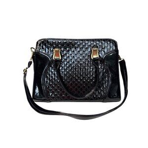 Coofin Black Patent Leather Handbag Purse With Gold-Tone Hardware & Dual Handles